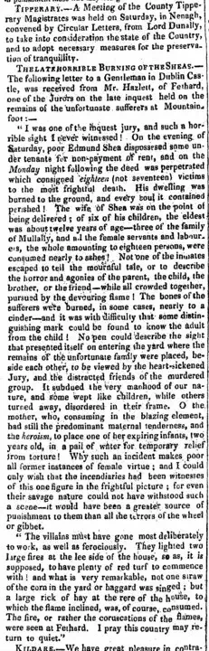 17 people are burned to death in a house in Tubber, Co. Tipperary, probably by Rockite agitators