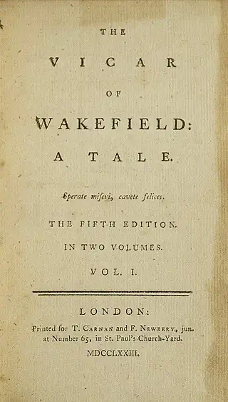 First publication of The Vicar Of Wakefield by Oliver Goldsmith