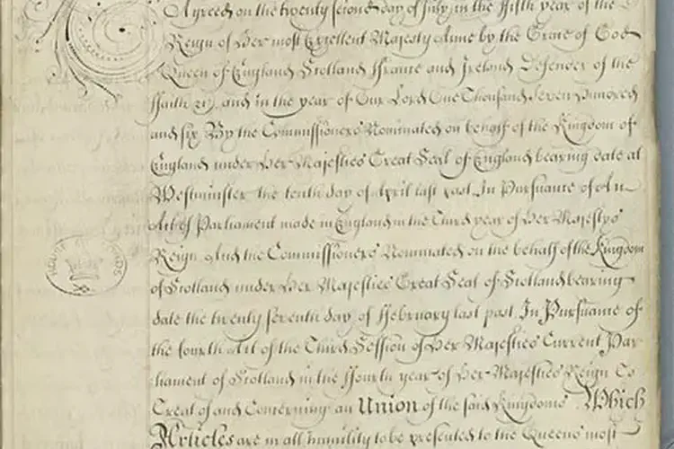 The Treaty of Union of Scottish and Westminster Parliaments ratified