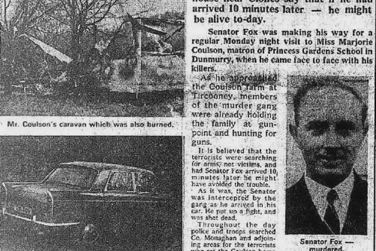 Billy Fox, Prostestant Irish Nationalist senator from Monaghan, assassinated