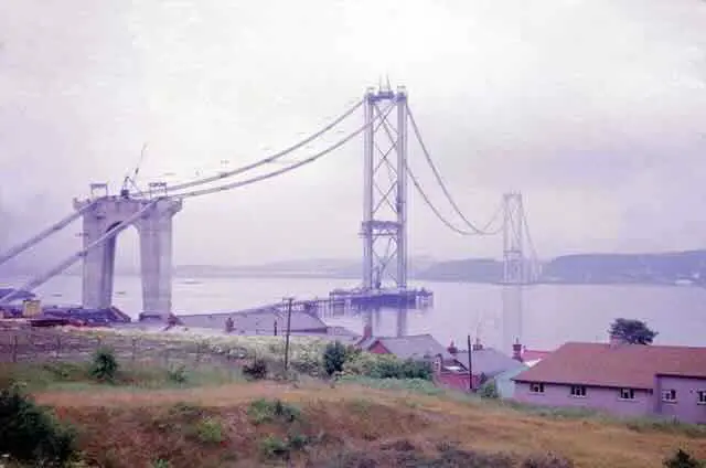 Forth Road Bridge opened by the Queen. At, 6,156 feet long and a centre span of, 3300 feet, it was the longest in Europe at that time.