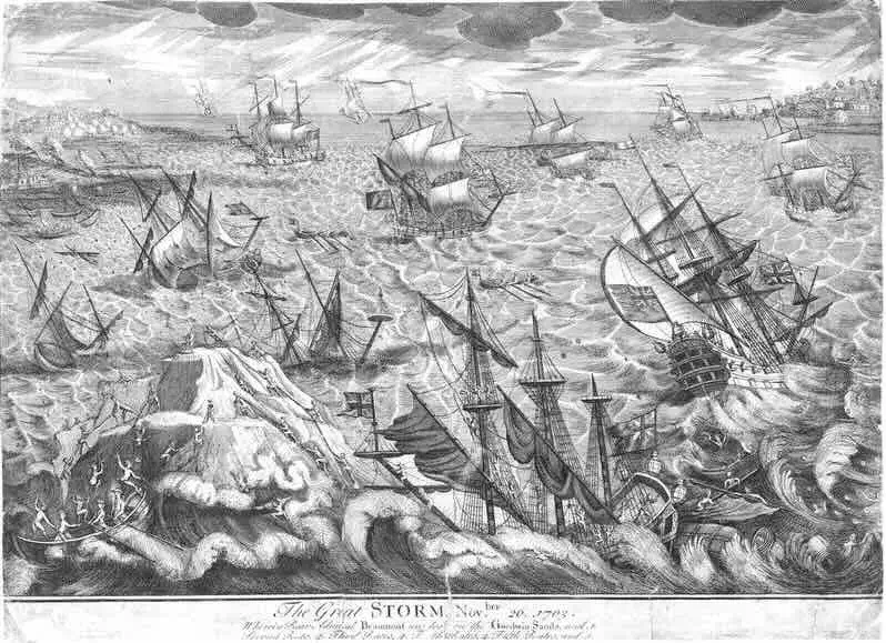 The Great Storm of 1703 hits Britain, 8,000 people die in 24 hours