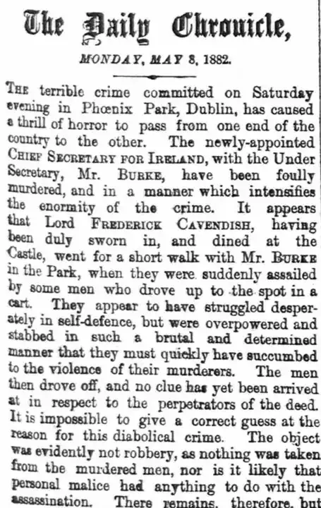 Special inquiry into the Phoenix Park murders, in which Parnell is falsely implicated