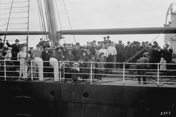 At Grosse Isle, Canada, 40 Irish Famine immigrant ships wait to unload